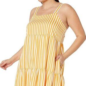Size 5X Women's Plus Britt Tiered Maxi Tent Dress by The Drop, Orange Stripe